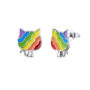(изображение за) Сребърна Обици на винт в стил Пандора Rainbow Kitty - SCE823