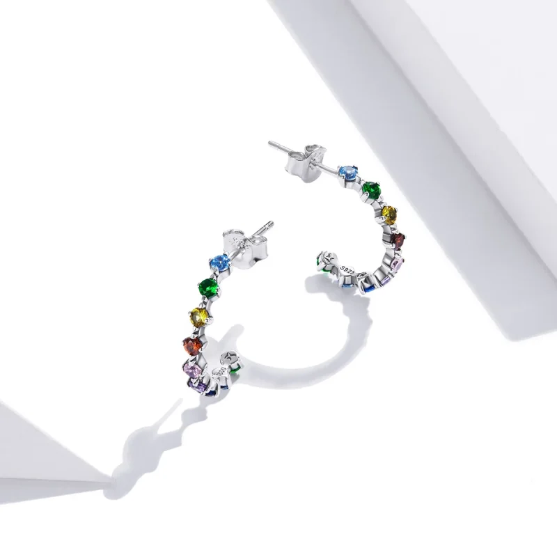 (изображение за) Сребърна Обици на винт в стил Пандора Дъгови думи - SCE1014 - Преглед 4