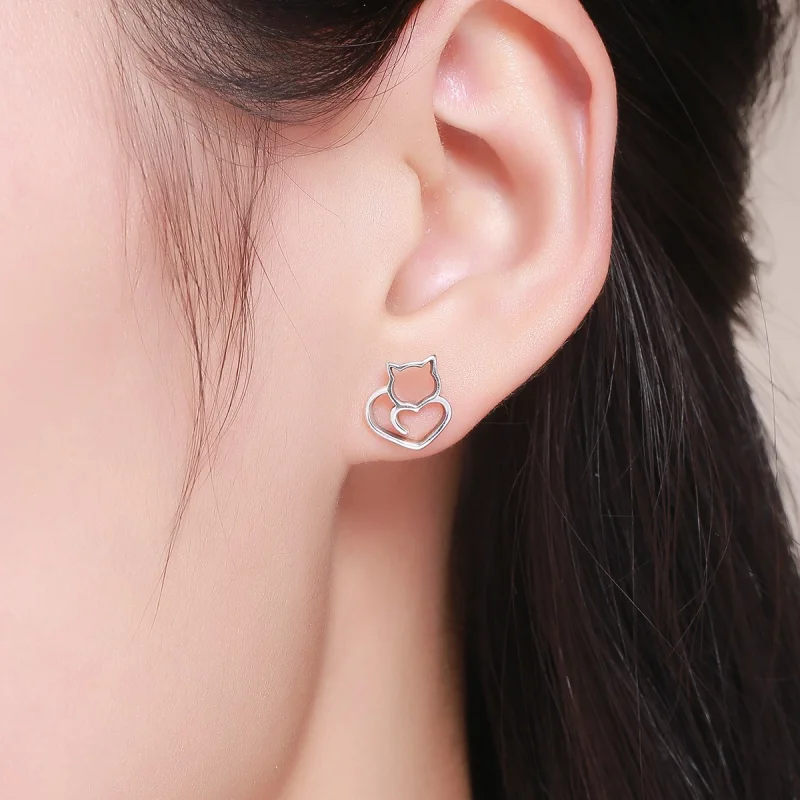 (изображение за) Сребърна Обици на винт в стил Пандора Сладка котка - SCE271 - Преглед 7
