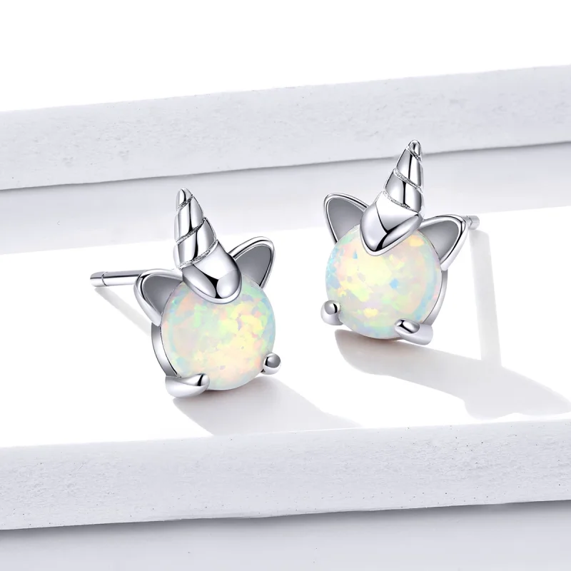 (изображение за) Сребърна Обици на винт в стил Пандора Сладък еднорог - SCE737 - Преглед 2
