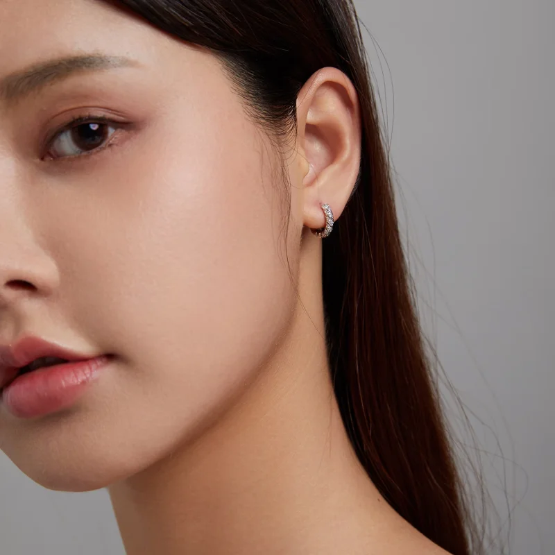 (изображение за) Сребърна Обици тип халка в стил Пандора Елегантна жена - BSE512 - Преглед 8