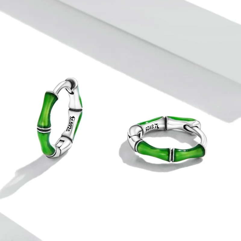 (изображение за) Сребърна Обици тип халка в стил Пандора Бамбук - SCE1350 - Преглед 3