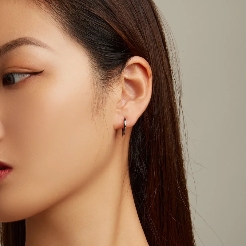 (изображение за) Сребърна Обици тип халка в стил Пандора Черни котешки уши - SCE1 - Преглед 8