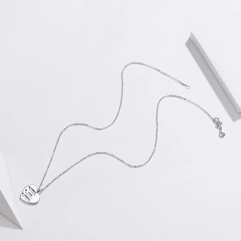(изображение за) Сребърна Колиета в стил Пандора с висулки Любовен език - BSN058 - Преглед 4