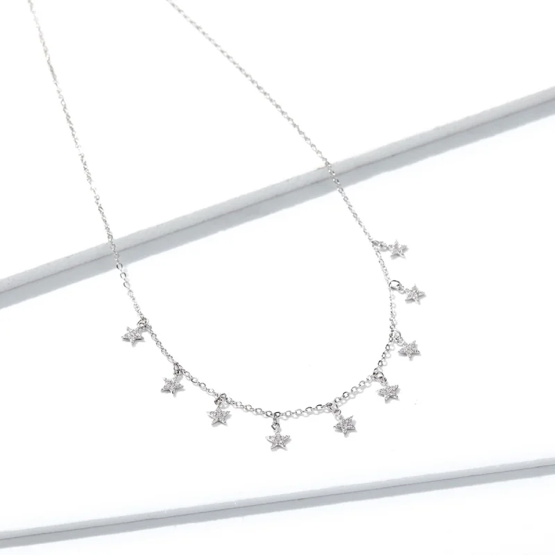 (изображение за) Сребърна Колиета в стил Пандора с висулки Звезда - BSN116 - Преглед 3