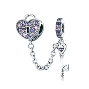 (изображение за) Предпазни вериж в стил Пандора Сърце и ключ - SCC772