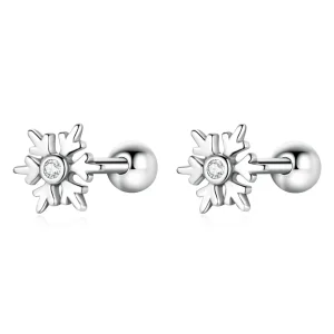 (изображение за) Сребърна Обици на винт в стил Пандора Красиви снежинки - BSE529