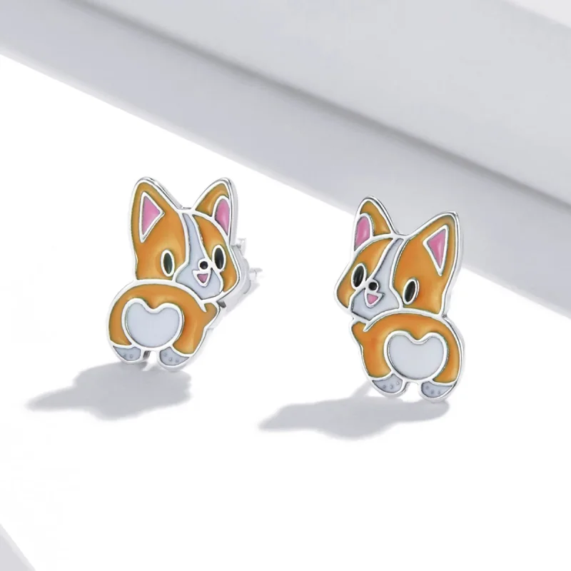 (изображение за) Сребърна Обици на винт в стил Пандора Сладурана Corgi - SCE1281 - Преглед 2