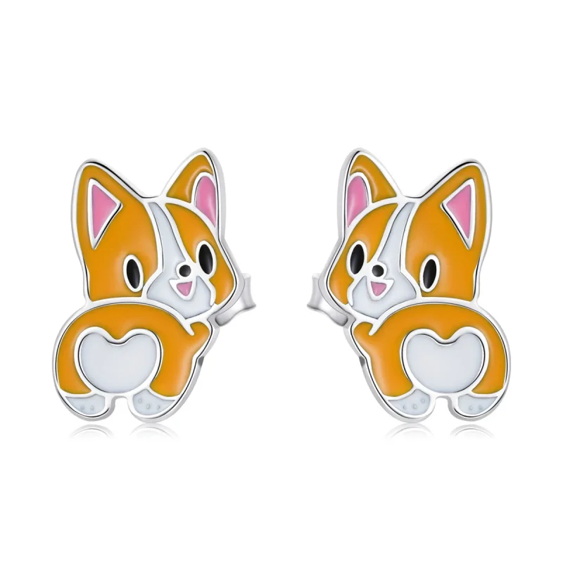 (изображение за) Сребърна Обици на винт в стил Пандора Сладурана Corgi - SCE1281