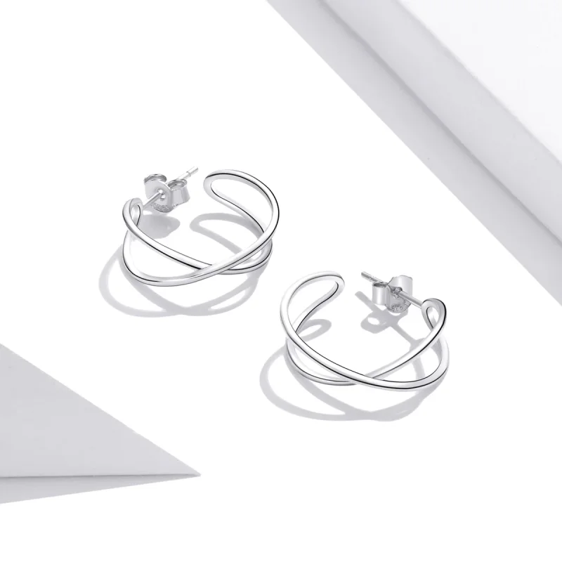 (изображение за) Сребърна Обици на винт в стил Пандора Преплетена любов - SCE1195 - Преглед 3