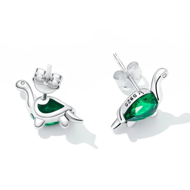 (изображение за) Сребърна Обици на винт в стил Пандора Забавен динозавър - SCE137 - Преглед 4