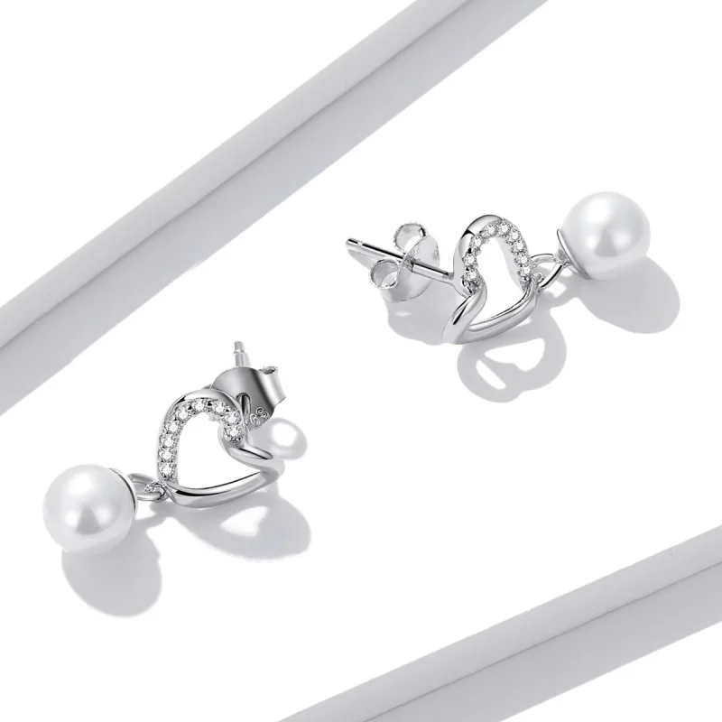 (изображение за) Сребърна Обици на винт в стил Пандора Любов Shell мъниста-елеган - Преглед 4