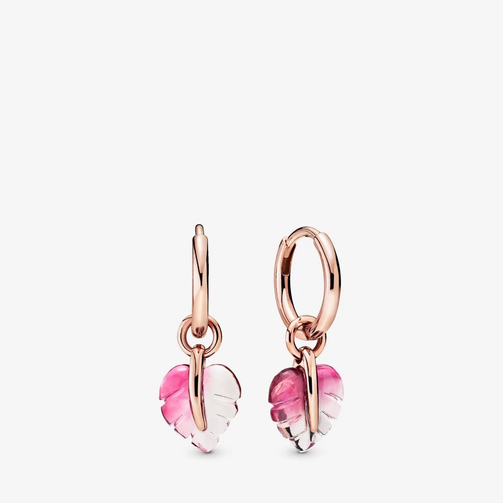 pandora rose висящи обици розов лист стъкло мурано