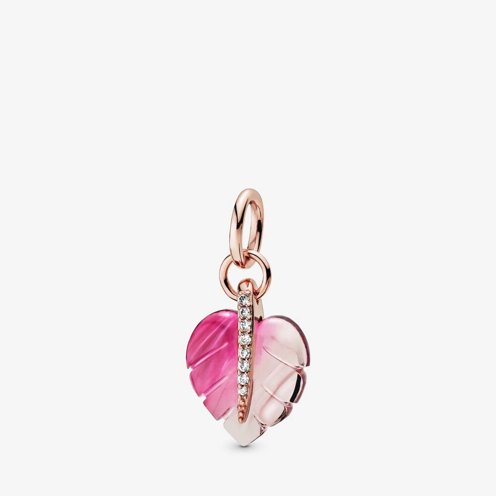 pandora rose подвеска розов лист стъкло мурано