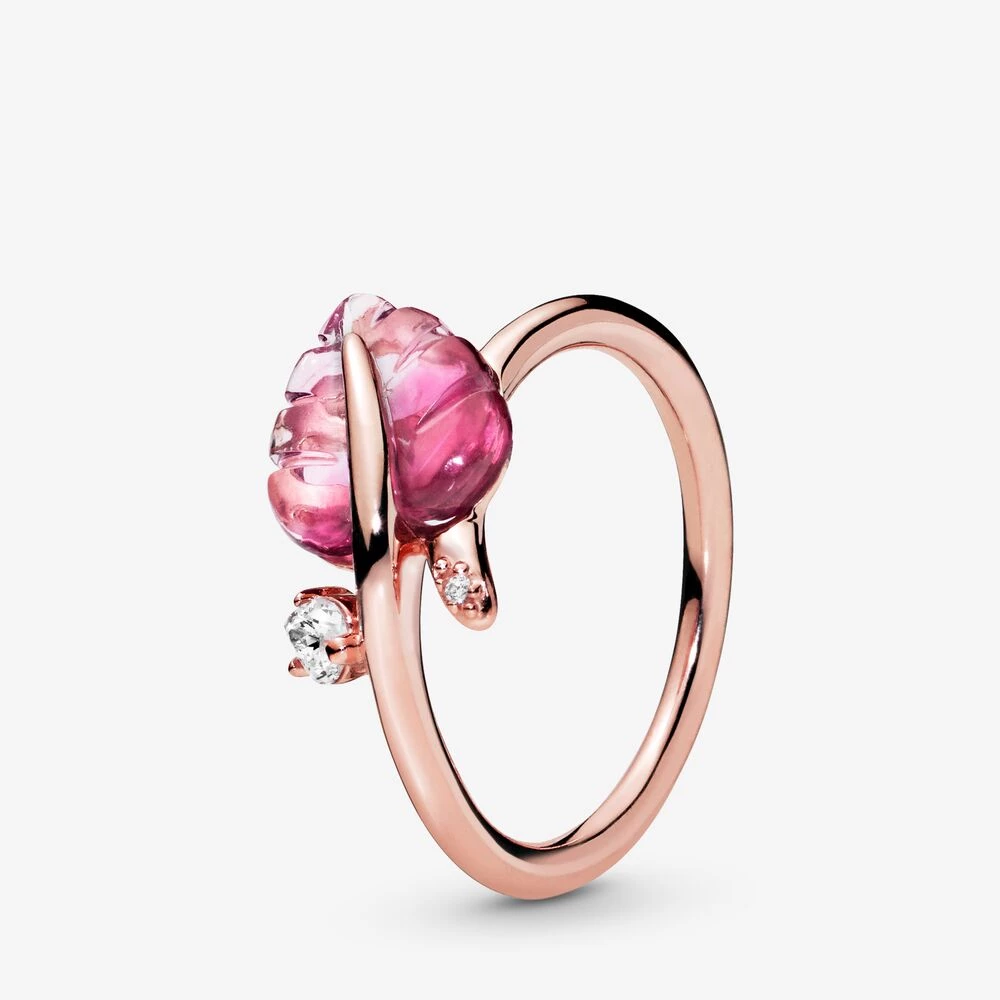 pandora rose пръстен розов лист стъкло мурано
