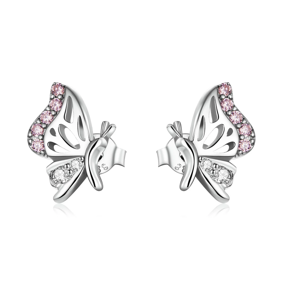 сребърна обици на винт в стил пандора деликатна пеперуда bse574