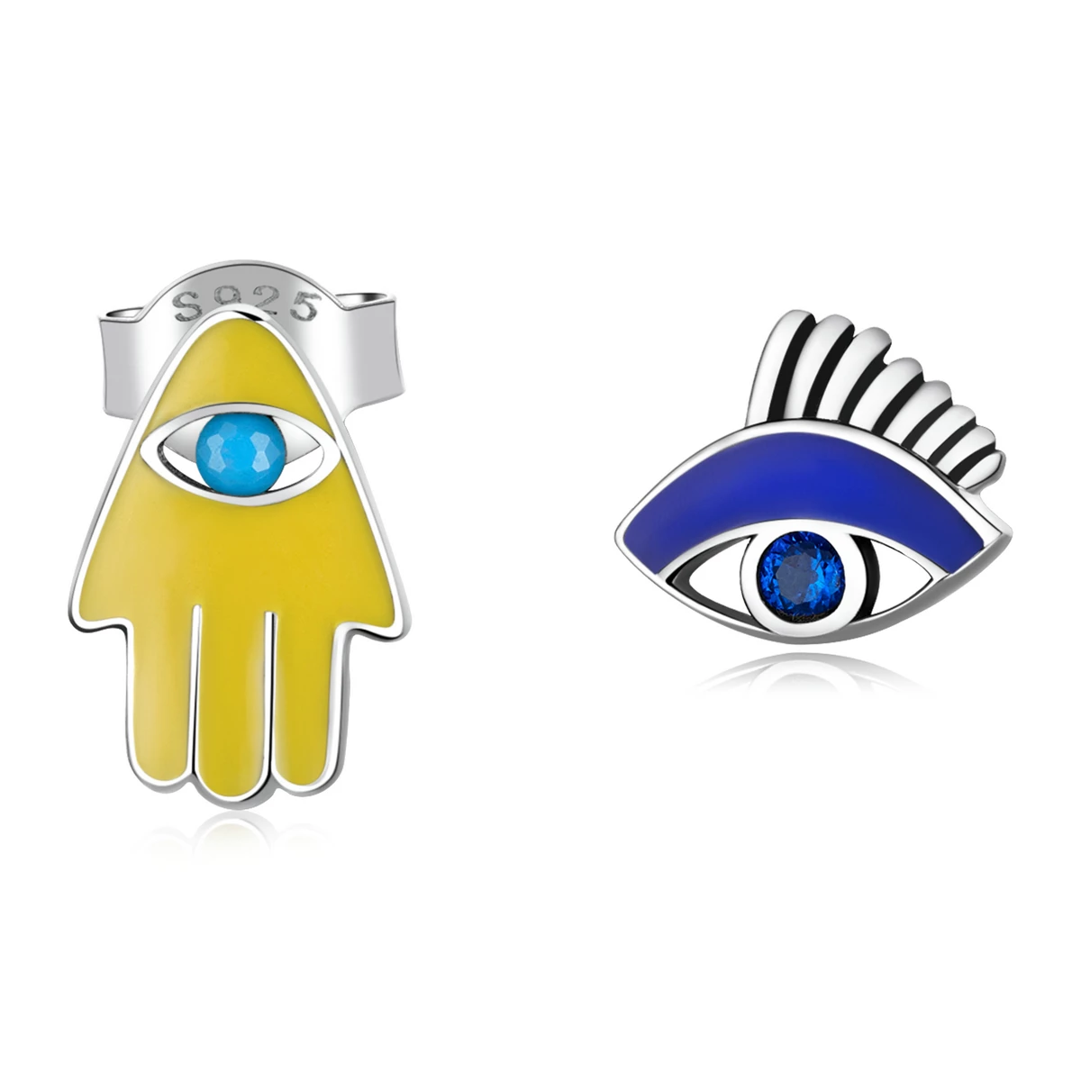 сребърна обици на винт в стил пандора комплект късметлийски ръце devil eye sce1341