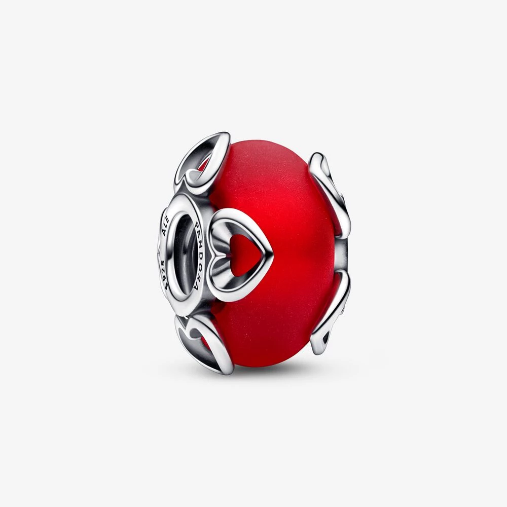 pandora стъклен пандора с мъгълничаво червено и сърца 792497c01
