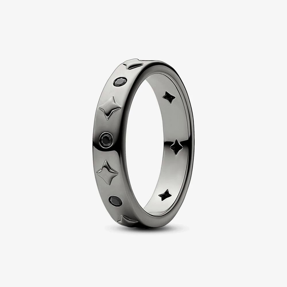 pandora star пръстен с рутениево покритие и черен кристал 142784c01