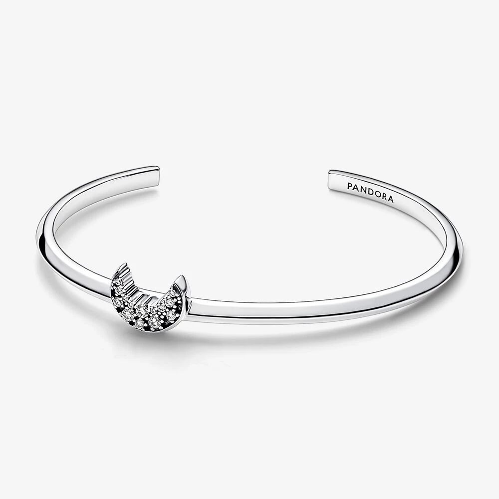 pandora луна сребърна отворена гривна с ясни кубични цирконии 592789c01