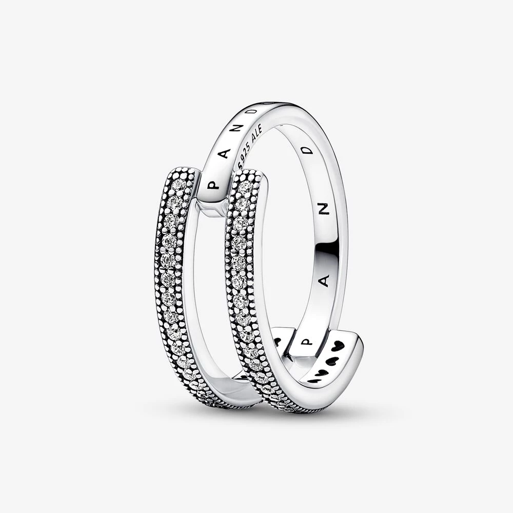 подписано лого на pandora и пръстен с двойна лента pavé 192779c01