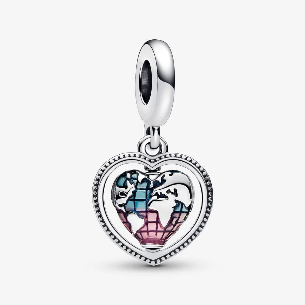 висящ талисман pandora family въртящо се сърце глобус 792240c01