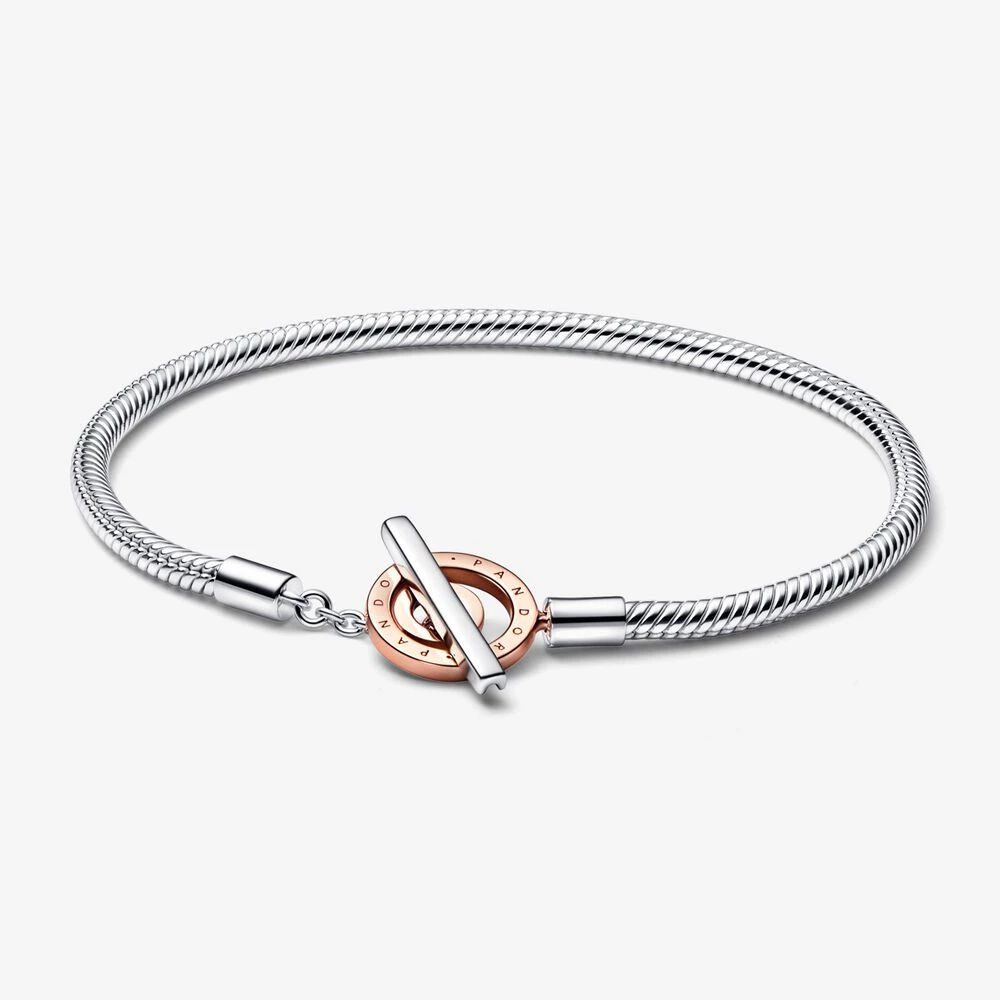 гривна pandora moments с двуцветно лого tbar snake chain 582309c00