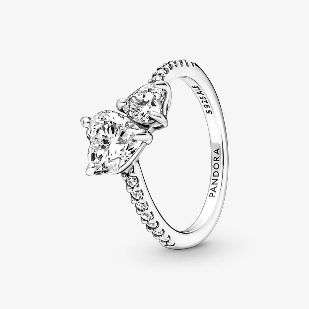 искрящ пръстен с двойно сърце pandora 191198c01
