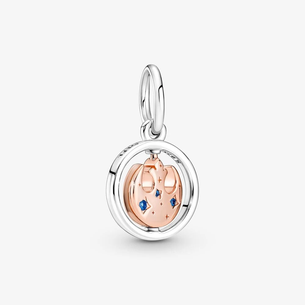 пандора пенсиониран въртящ се медальон с покритие от 14k розово злато star wars rebel alliance symbol 380789c01