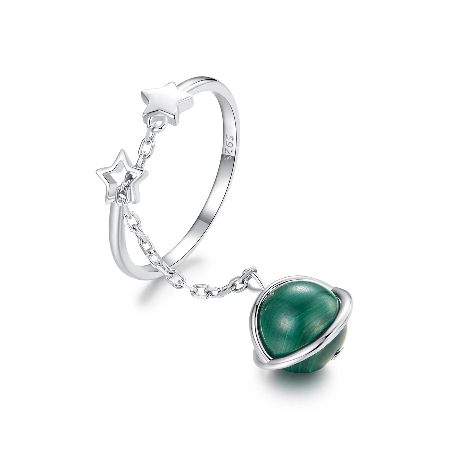 pandora style отворен пръстен с естествен малахит scr1034e