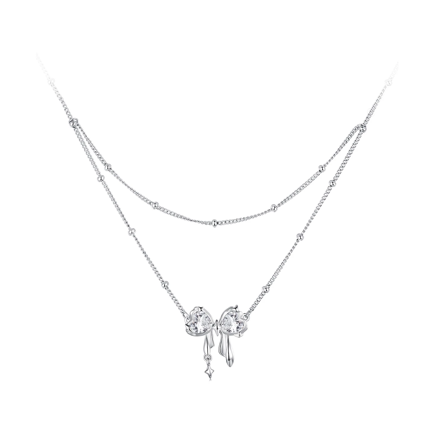 верижка колие с блестяща лък в стил pandora bsn398