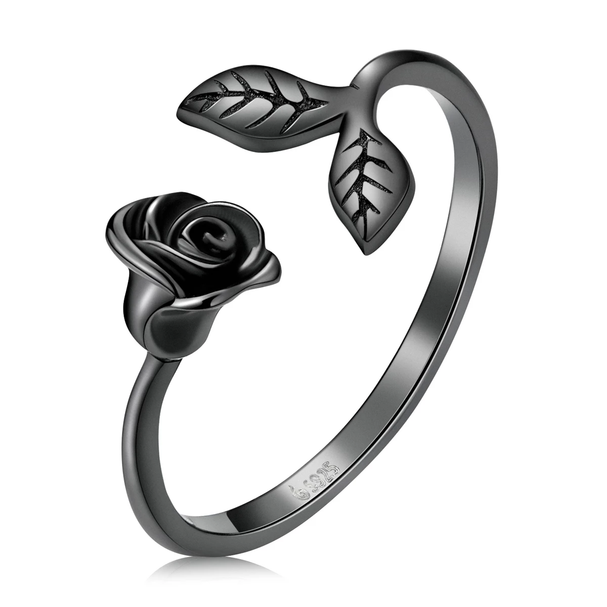 отворен пръстен с черна роза в стил pandora bsr239