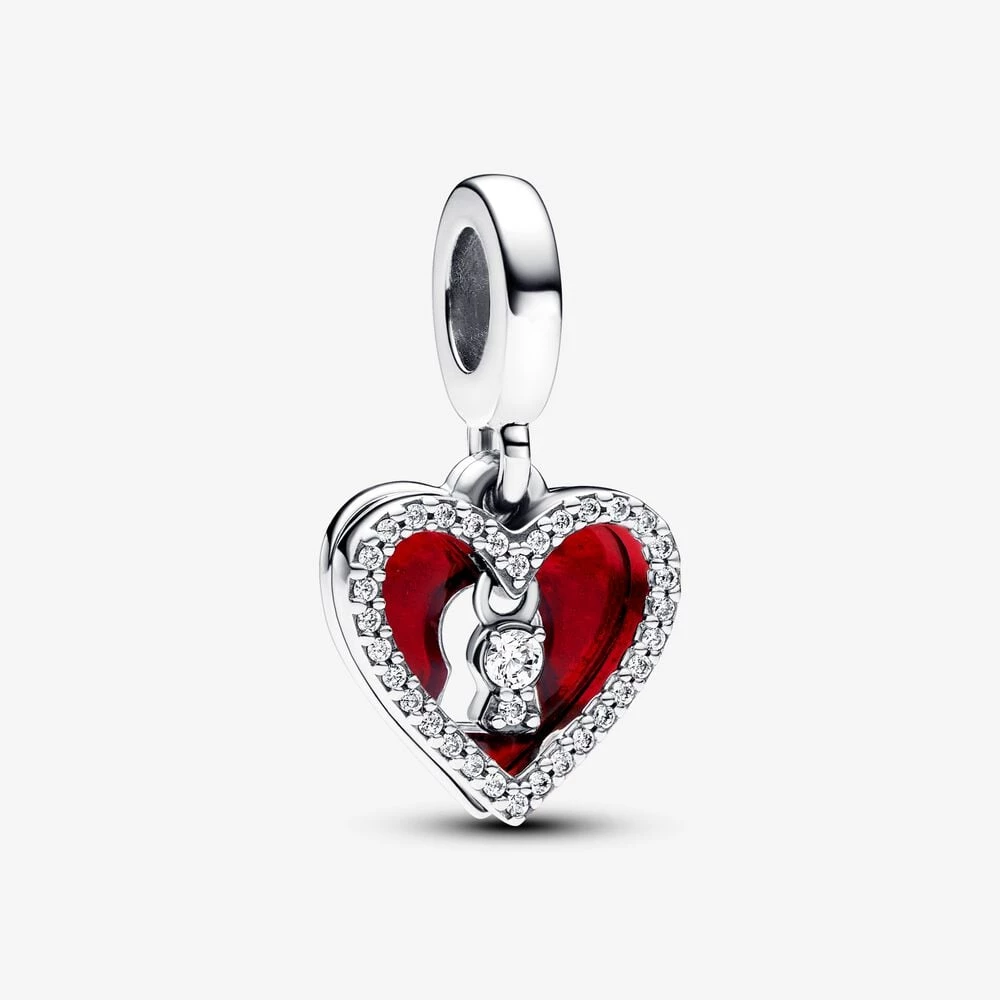 pandora червено сърце и двойна висяща талисман с ключалка 793119c01
