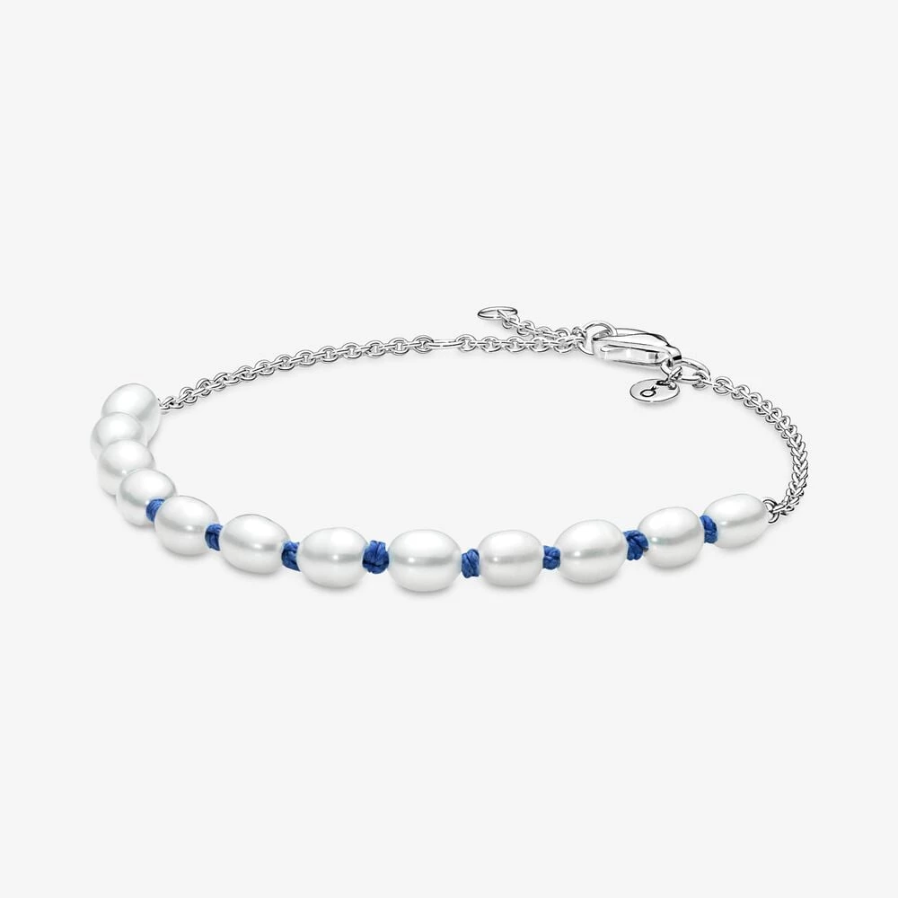 гривна с верижка от сладководна култивирана перла със син шнур pandora 591689c01