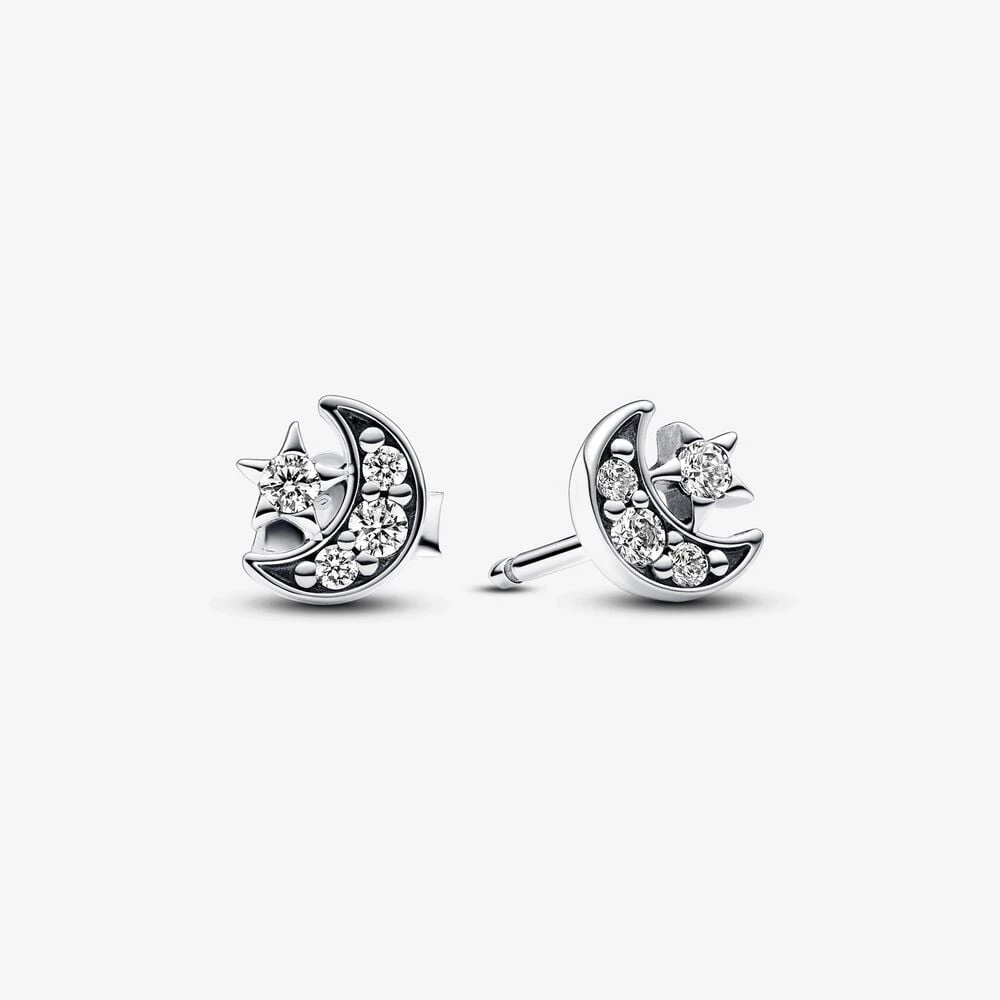 искрящи обеци pandora moon star stud 292990c01
