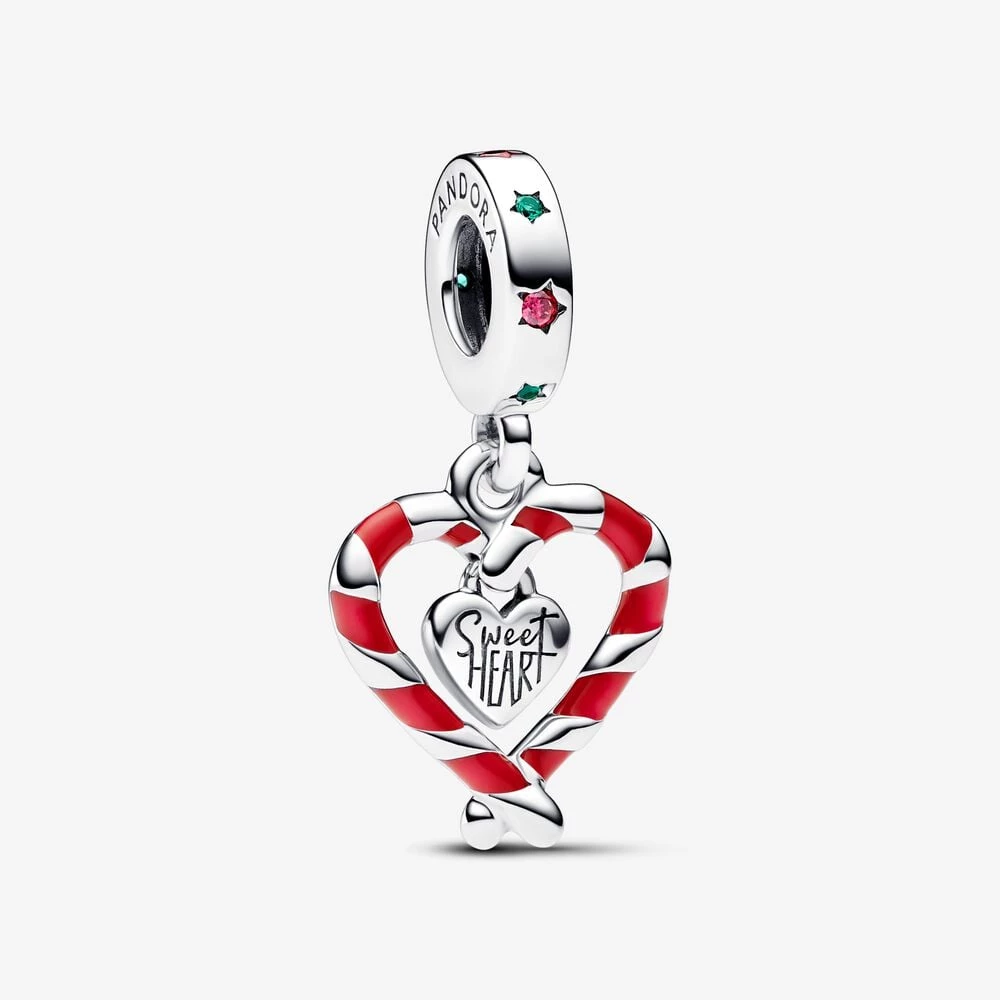 коледен висящ талисман pandora double candy cane heart 792822c01