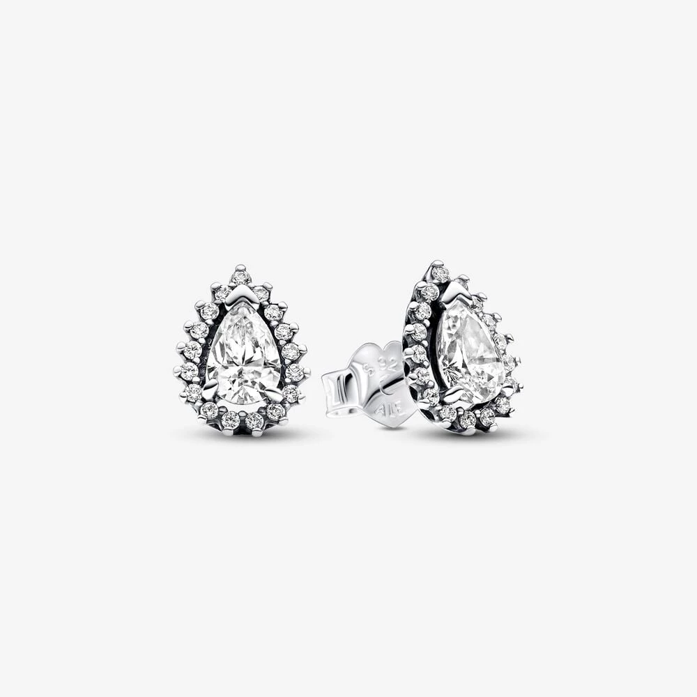обеци pandora sparkling pear halo stud earrings 292834c01