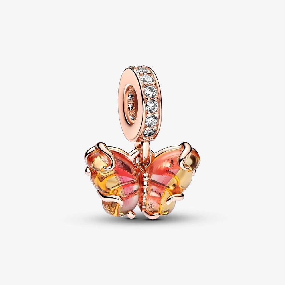 талисман с висяща пеперуда pandora pink yellow murano glass 782698c01