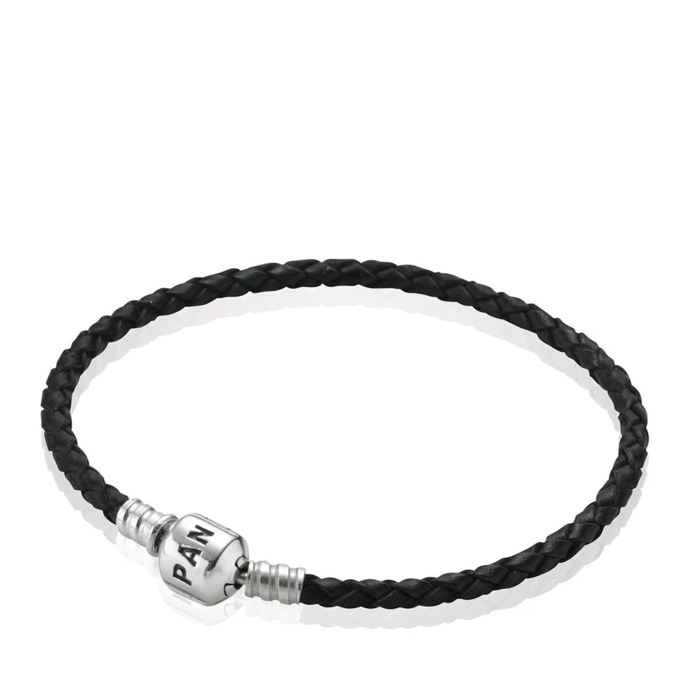 pandora черно кожена гривна единичен